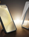 Bulit-in Ring Holder Case for Samsung Galaxy S24 with Tempered Glass Screen Protector Sliding Camera Cover Rugged Phone Case