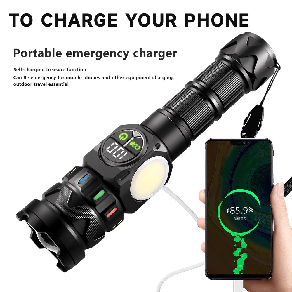 5000 Lumen Rechargeable LED Flashlight With COB Side Light