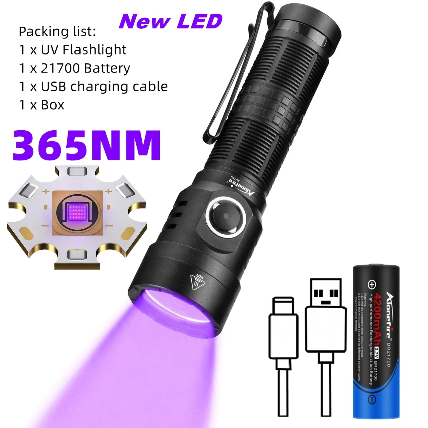 20W 365nm UV Rechargeable Blacklight Flashlight