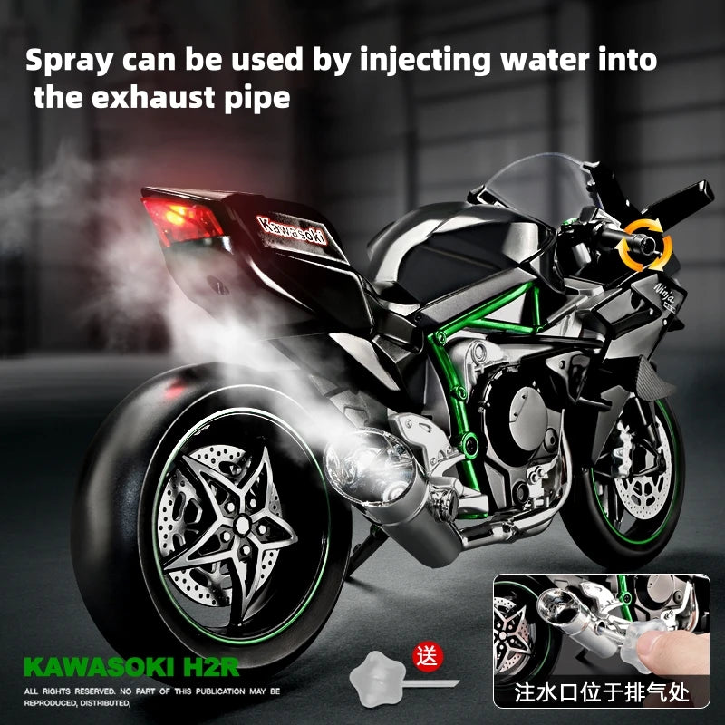 1:9 Kawasaki H2R With Spray Alloy Die Cast Motorcycle Model Toy Vehicle Collection Sound and Light Off Road Autocycle Toys Car