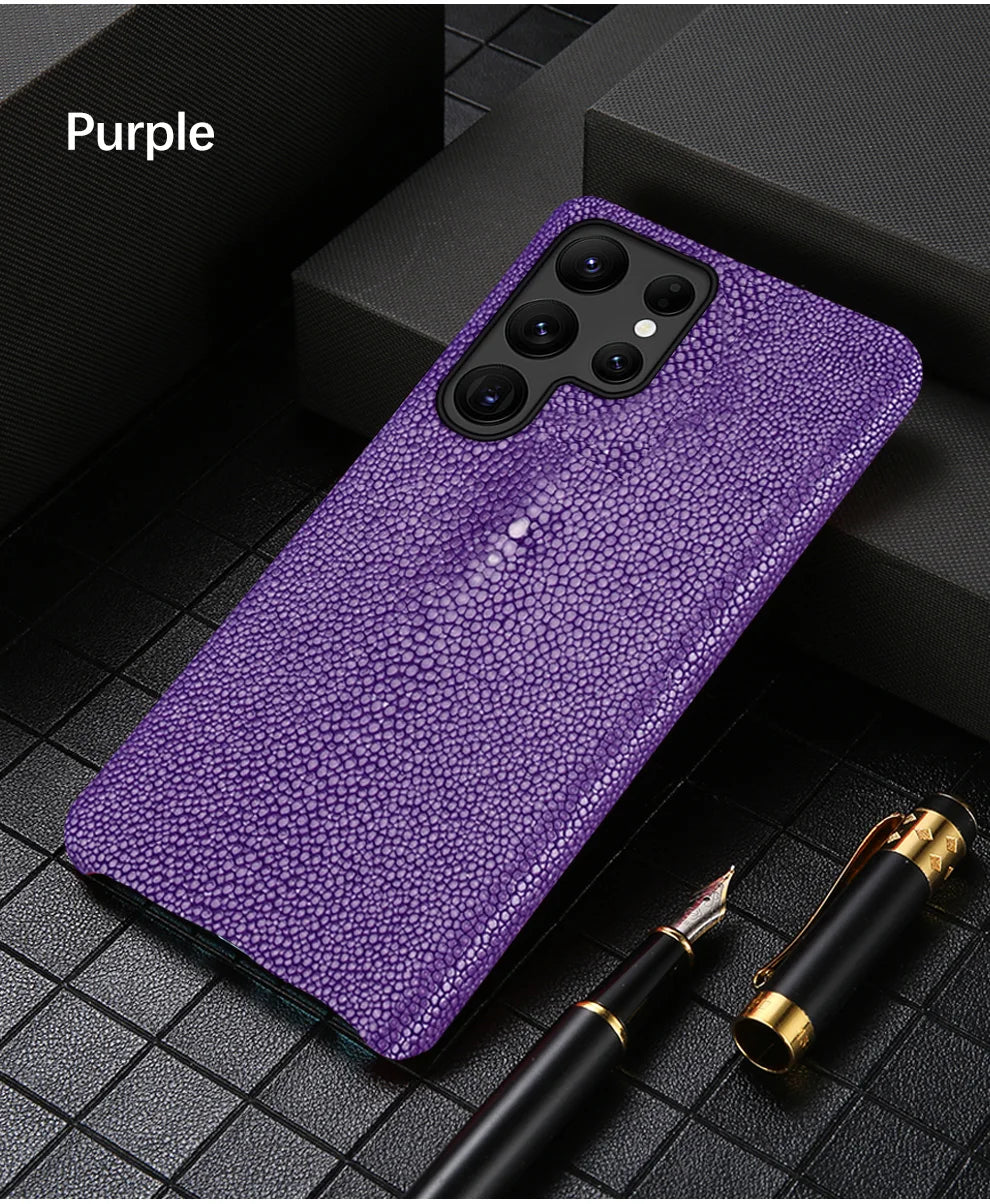 Luxury Genuine Stingray Leather Case for Samsung Galaxy S26 / S26 Ultra / S25 / S25 Plus / S24 / S23 5G – Magnetic Anti-Scratch Back Cover