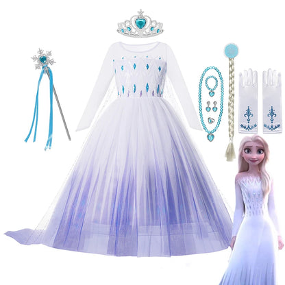 Frozen Princess Elsa Dresses For Girls Costume Kid Cosplay Snow Queen Fantasia Mesh Clothes Carnival Birthday Party Dress