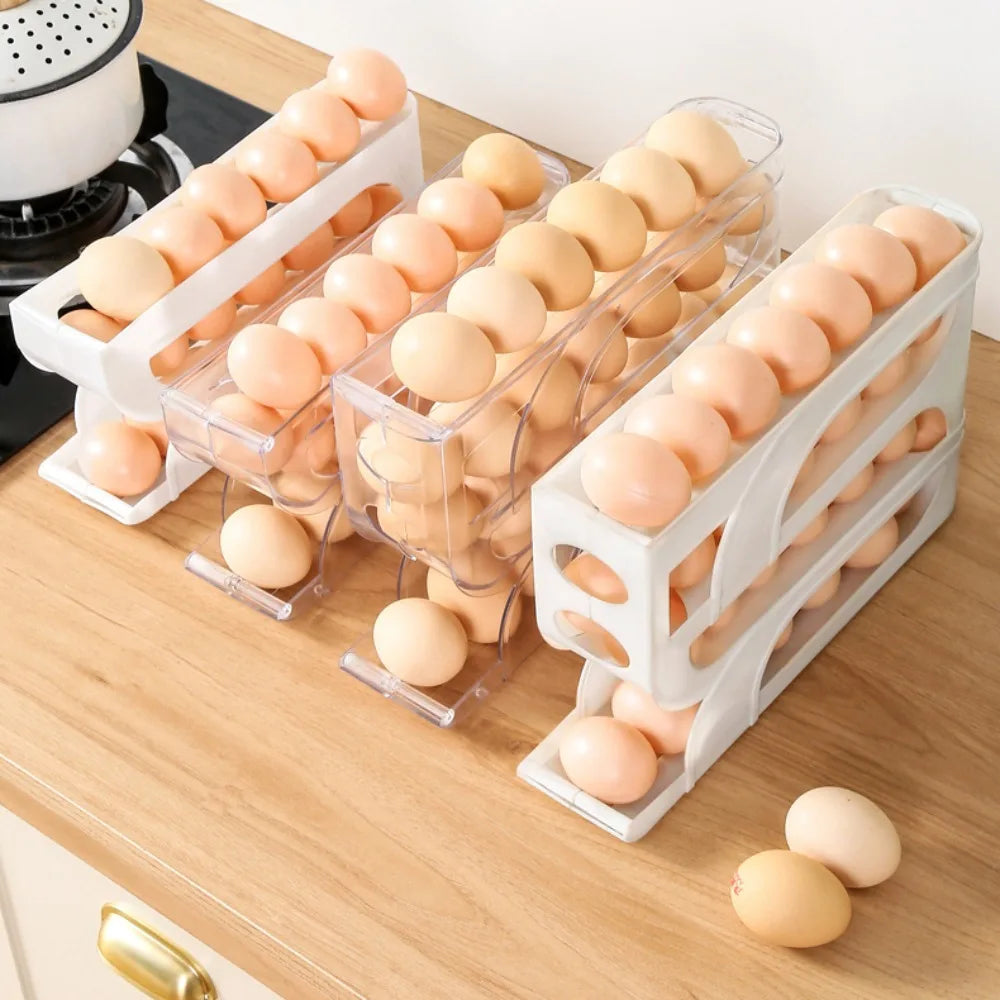 Large Capacity 3/4-Layer Automatic Egg Roller – Space-Saving Refrigerator Egg Storage Box for Kitchen