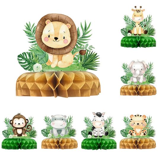 Jungle Animals Honeycomb Desktop Decor Jungle Birthday Party Decor Kids Baby Shower 1st Birthday Wild One Safari Party Supplies