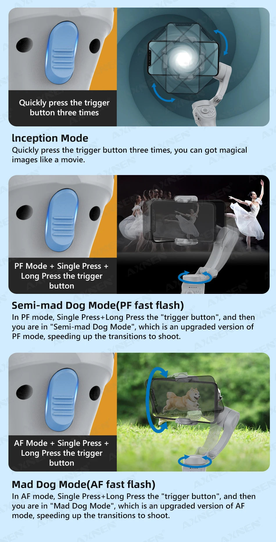 HQ6 3-Axis Gimbal Handheld Stabilizer for Cellphone, with Fill Light, Face Tracking, for iPhone Android Video Recording