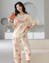 2-Pcs Women’s Cotton Pajama Set – Breathable Short Sleeve Summer Sleepwear with Cute Prints