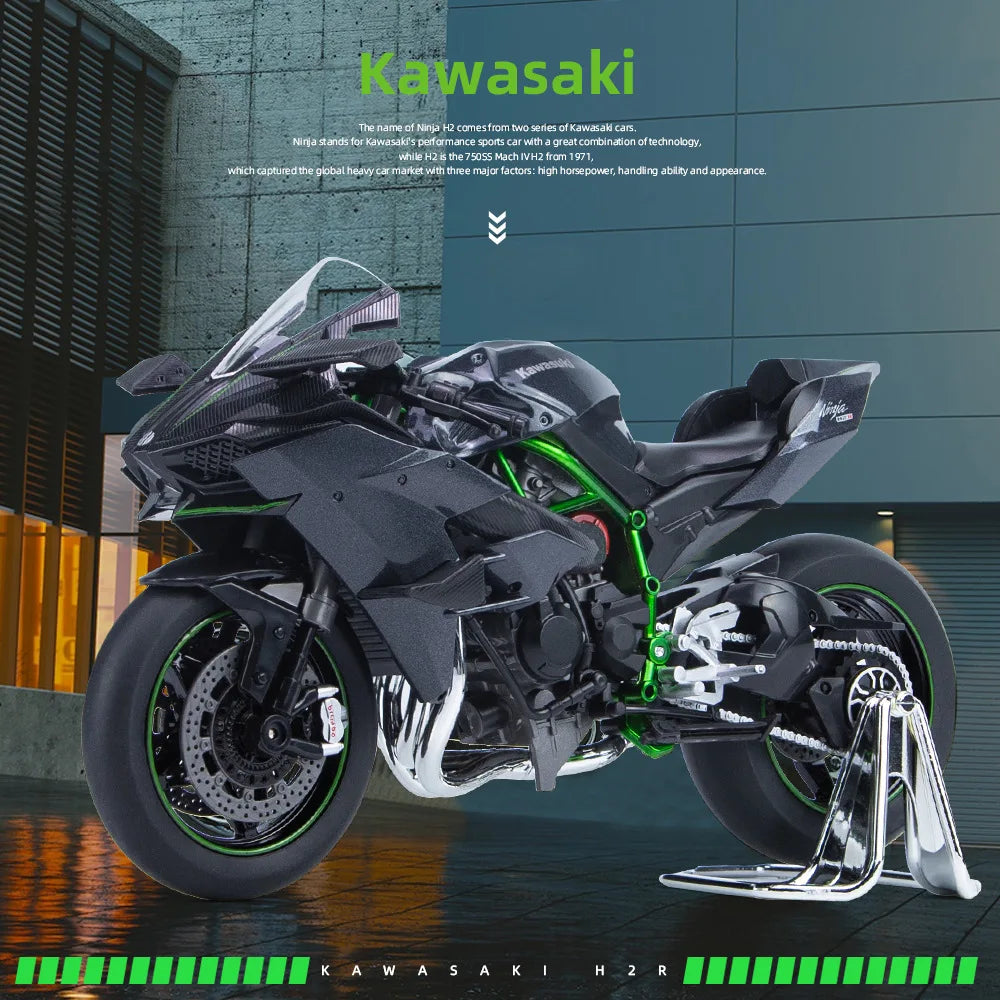 1:9 Kawasaki H2R Ninja V4S S1000RR Alloy Die Cast Motorcycle Model Toy Vehicle Carrying lights Off Road Autocycle Toys Car