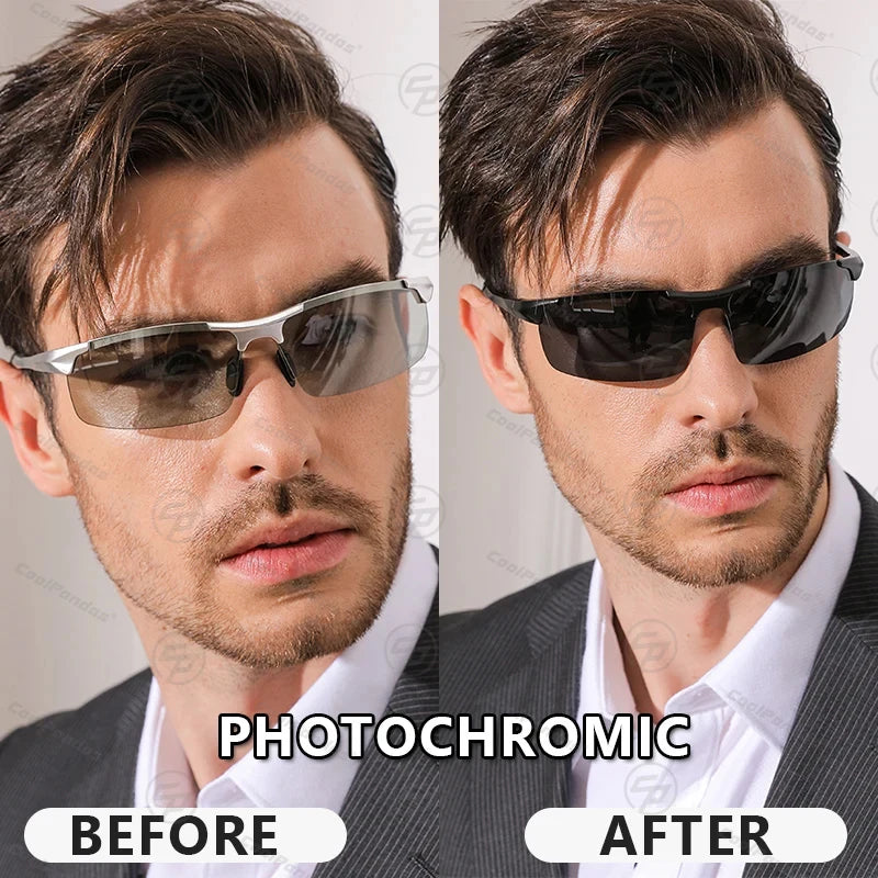 Rimless Photochromic Polarized UV400 Outdoor Driving Sunglasses for Men Women