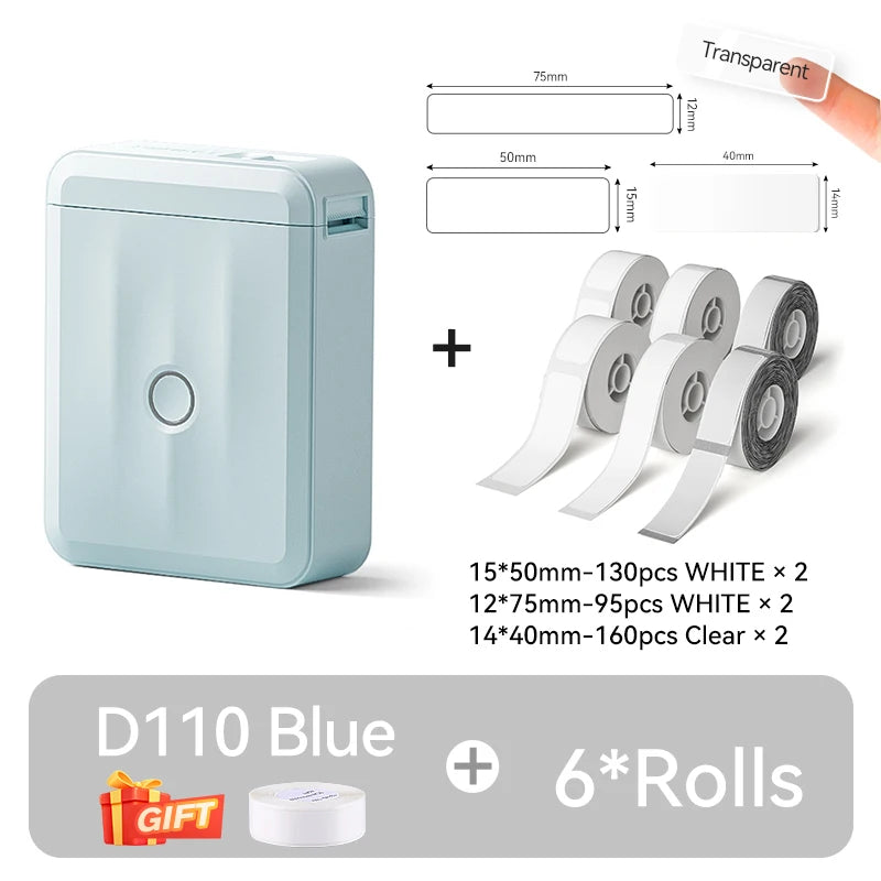 D110 Mini Thermal Label Printer, Bluetooth Portable Pocket Sticker Maker 12–15mm Inkless Label Printer for Home Organization