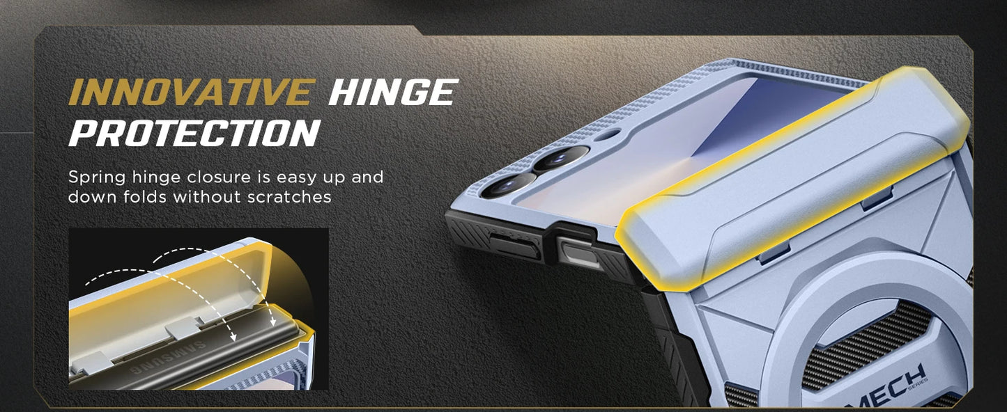 For Z Flip 7 FE/Z Flip 6 Cases Built-in  Ring Stand with Magsafe Full Coverage Hinge Protection Screen Protector Cover