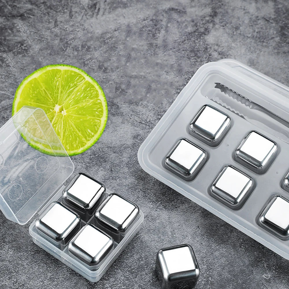 1/2/4/6 Pc Stainless Steel Ice Cube Set Reusable Chilling Stones for Whiskey Wine Wine Cooling Cube Chilling Rock Party Bar Tool