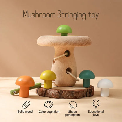 Kids Wooden Montessori Toys Mushroom Threading Game Wooden Educational Toys Fine Motor Skill Preschool Toys For Kids Baby Gifts