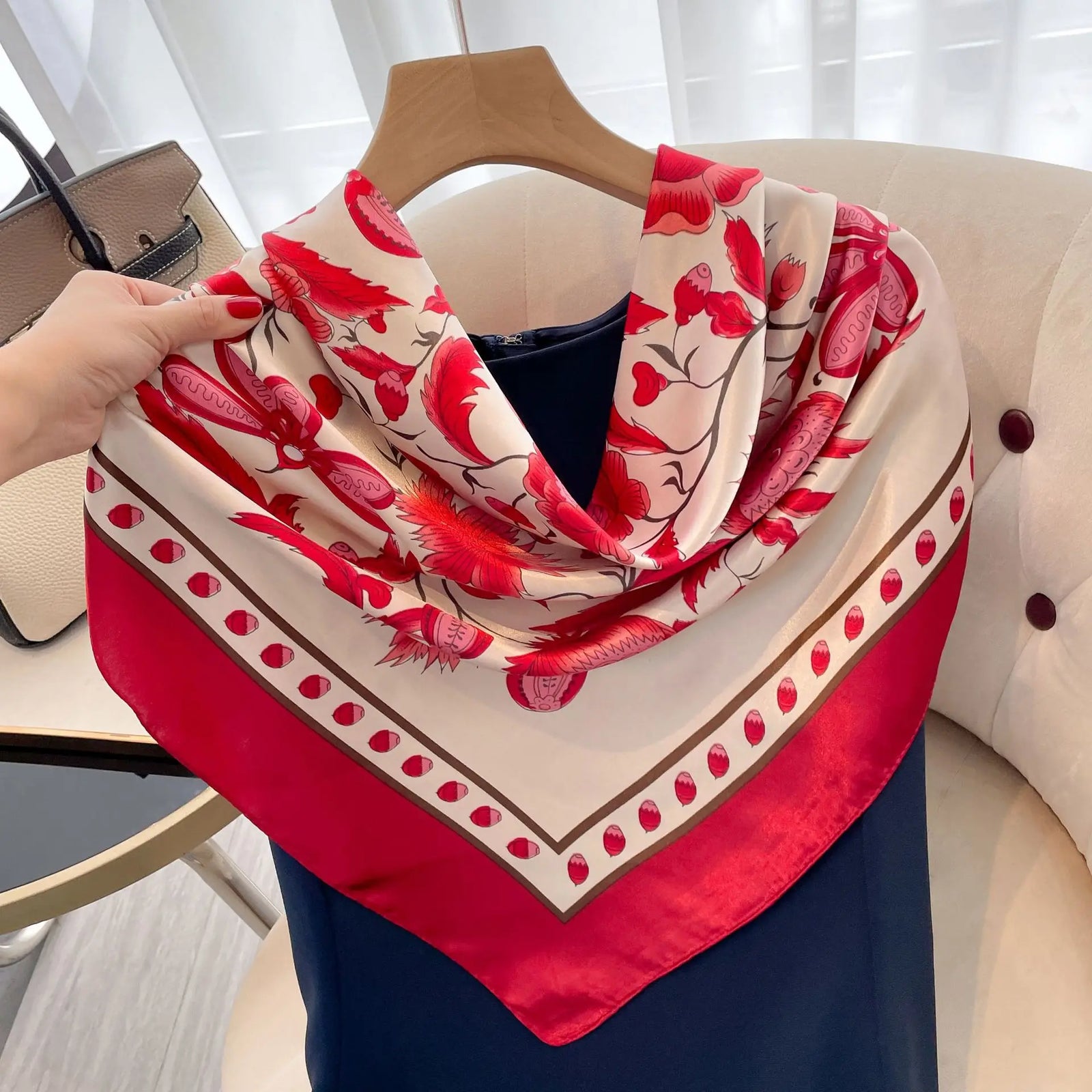 Square Women Scarves Silk Office Ladies Hair Neck Bandanna Headband Foulard Headcloth Muslim Headscarf Female muffler