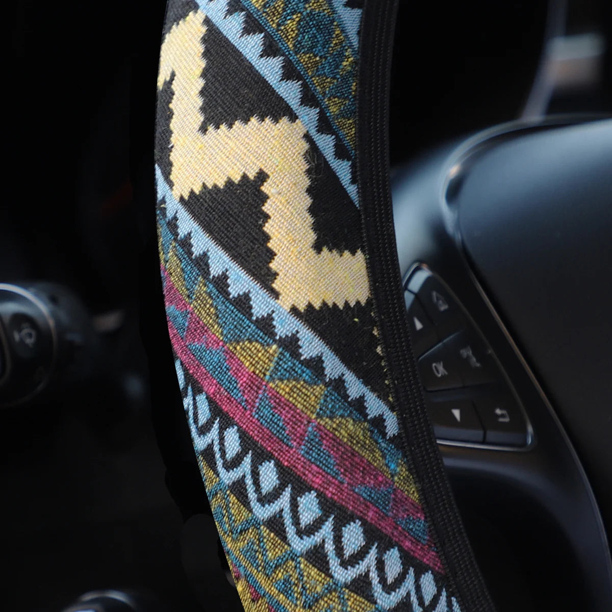 Bohemian Linen Fabric Car Steering Wheel Cover 37CM 38CM