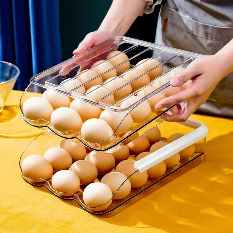 Automatic Rolling Egg Box Multi-Layer Rack Holder – Refrigerator Egg Storage Basket Kitchen Organizer
