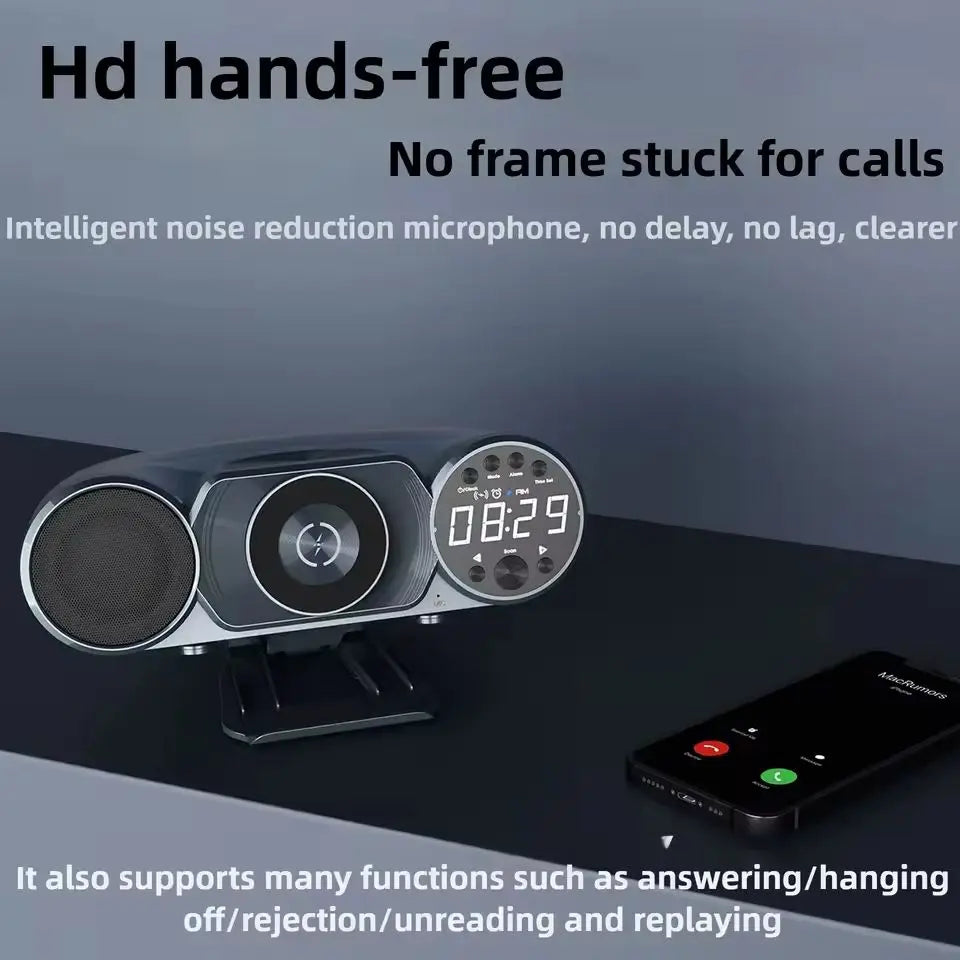 Multifunctional wireless charging Bluetooth clock speaker bedside creative ornament RGB dazzling magnetic subwoofer audio