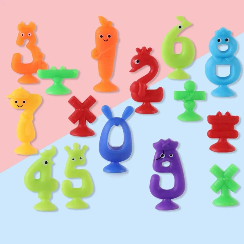 Number Letter Suction Cup Toys Soft Silicone Building Blocks Toy Animal Shape DIY Puzzle Game  Sensory Sucker Bath Toys