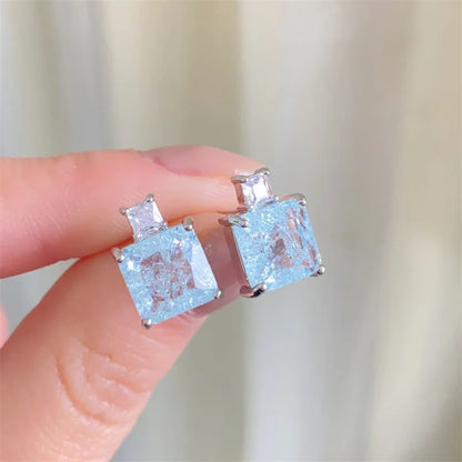 Light Blue Square Cubic Zirconia Stud Earrings