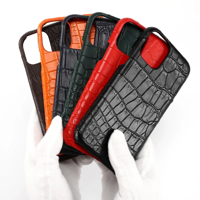 Crocodile Real Leather Cases for iPhone 16 15 Pro Max 14 pro max Genuine Leather Fundas Back Bover