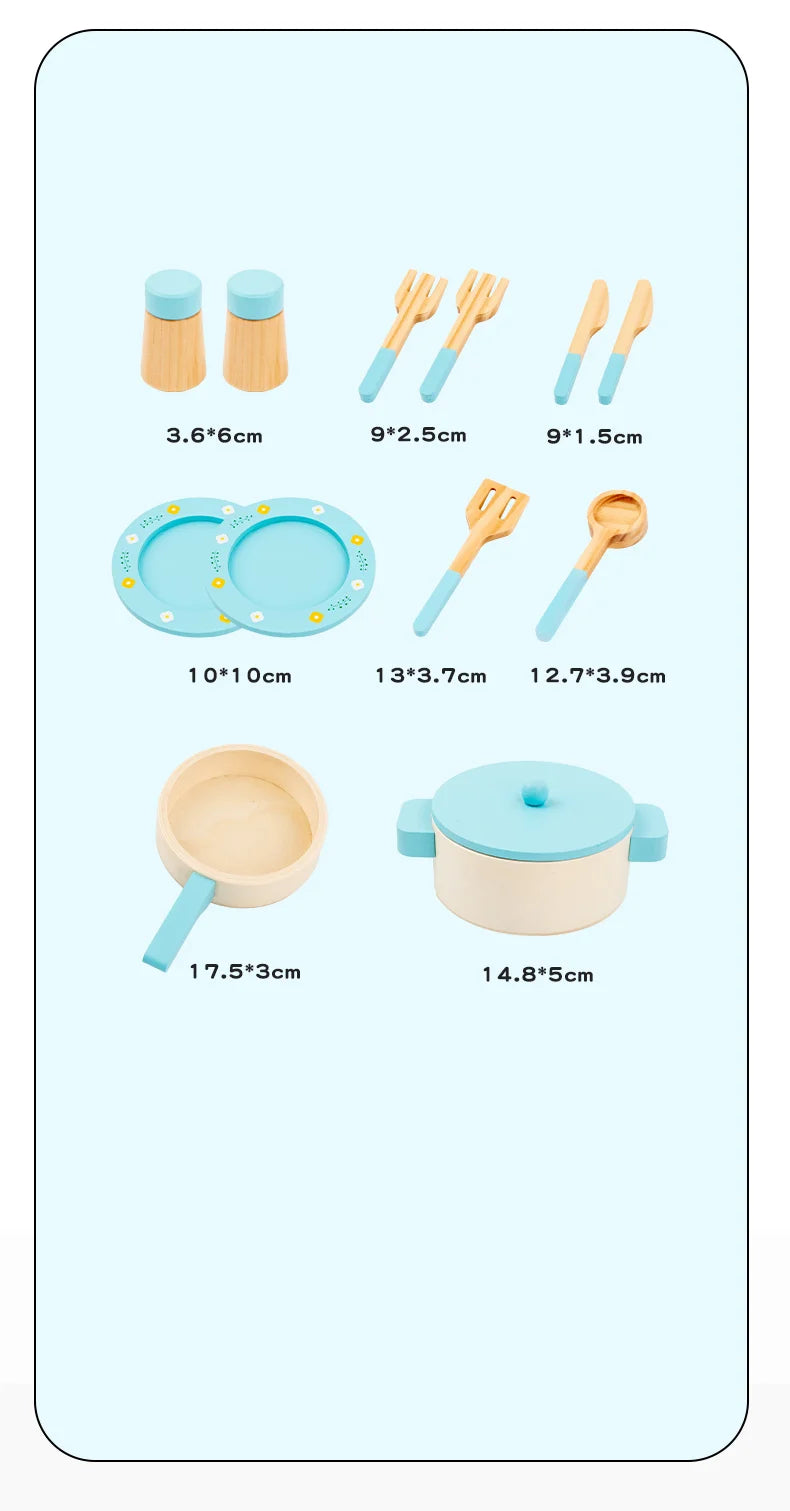Wooden Pretend Play Kitchen Set with Pots Pans and Utensils