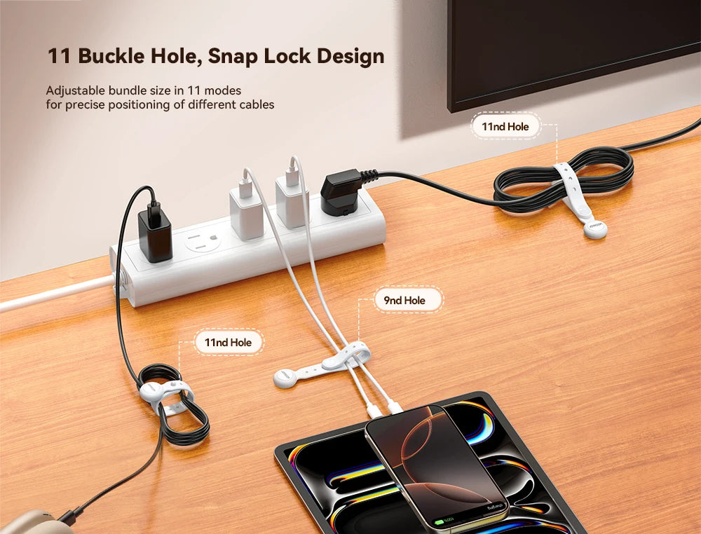 6/12PCS Magnetic Cable Management Ties Wire Organizer 11cm Cable Holder Adjustable Hook & Loop Organizer Straps JR-ZS422