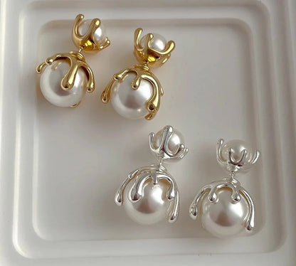 Modern Jewelry Simulated Pearl Earrings Back And Front Stud