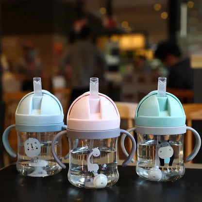 250ml/350ml Baby Feeding Cup with Straw Children Learn Feeding Drinking Bottles Kids Outdoor Wide-Mouth Training Straw Cups