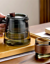 600ml Walnut Wooden Handle Lid Filter Glass Teapot Tea Water Separation Glass Tea Pot Office Kung Fu Tea set Teaware