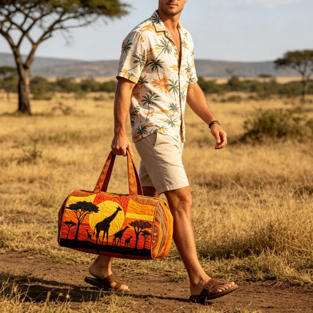 Travel Duffel Bag Quilted Weekender Bag 3D Giraffe Print Luggage African Animal Pattern Carry On Bag for Vacation Beach Camping