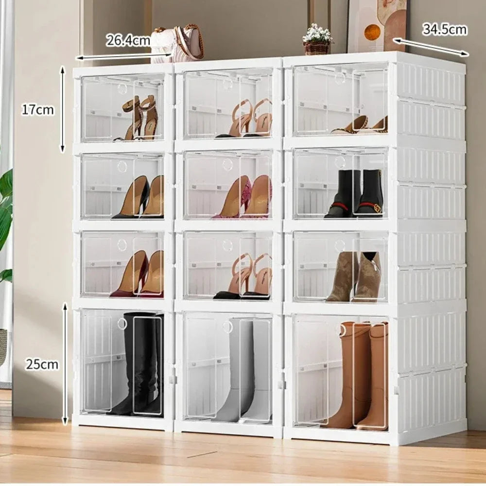 Shoe Organizer Foldable Plastic Shoe Storage Boxes for Sneakers Stackable Dustproof Transparent Cabinet Multi Layer Shoes Rack