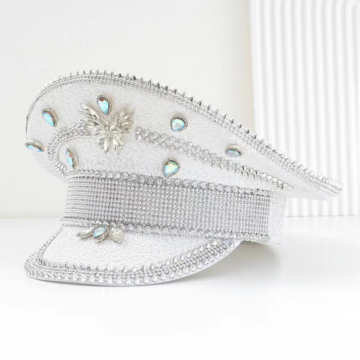 Burning Man White Rainbow Gem Delicate simple little rhinestone Navy Holiday Man Festival Halloween Hat Silver Top Hat