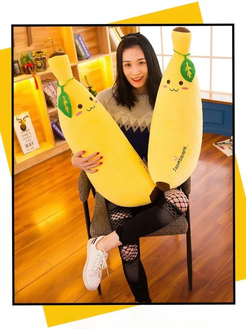 Cute Long Strip Banana Stuffed Body Pillow Cartoon Expression Plush Cushion Sofa Bedroom Bananas Throw Pillow Home Decoration