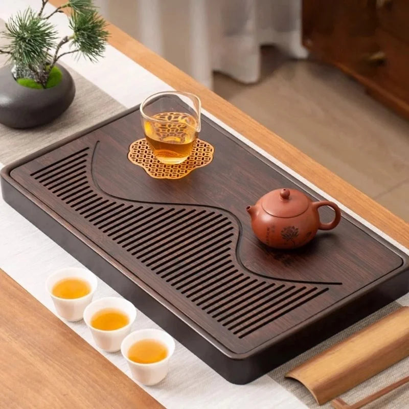 Household Portable Bamboo Tea Tray 48CM Tea Ceremony Wooden Tray Coffeeware Teaware Serving Tray For Chaban Tea Table