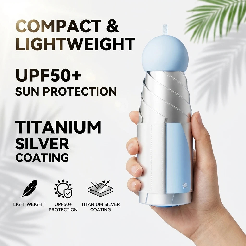 Mini Travel Folding Umbrella Compact Pocket Size UV Protection Sun and Rain Umbrella with Pouch