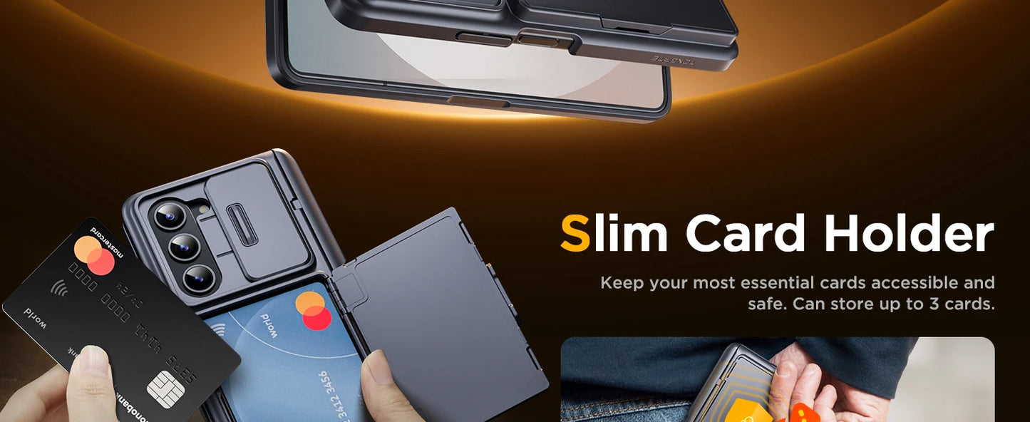 For Samsung Galaxy Z Fold 6 Case with Card Holder and Bulit in S Pen Holder Rugged Hinge Protection Wallet Kickstand Phone Case