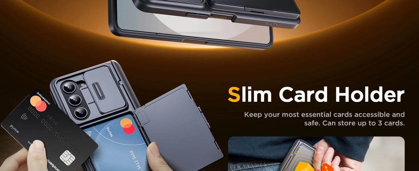 For Z Fold 6 Case with Secure Card Holder Sliding Camera Cover Rugged Hinge Protection Wallet Phone Case Glass Screen Protector