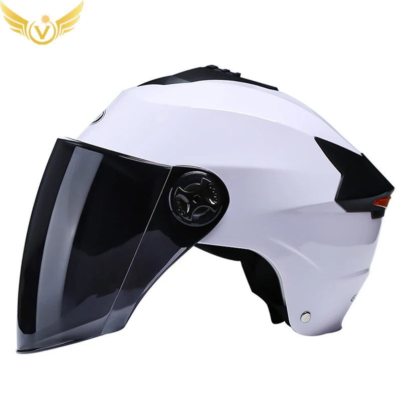 LED Motorcycle Half Helmet with Dual Visor Rechargeable Light
