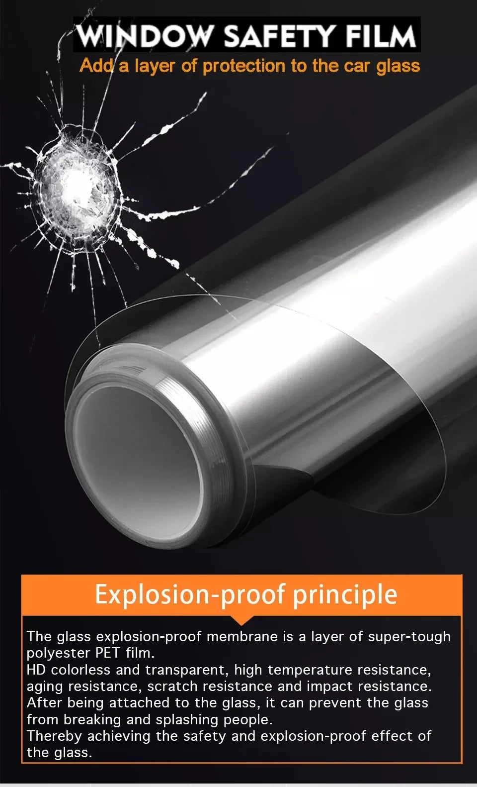 High Clear UV blocking 4 Mil Safety Window Film for Car & Building Glass Protection Security PET Window Tint Self Adhesive Film