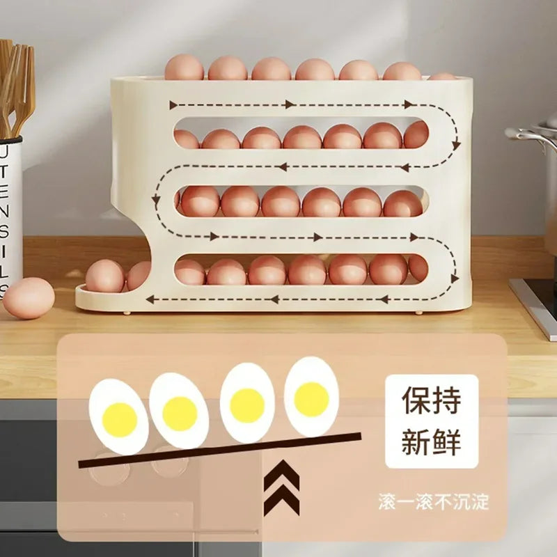 2–4 Layer Ladder Slide Egg Storage Box – Large Capacity Automatic Rolling Refrigerator Egg Organizer