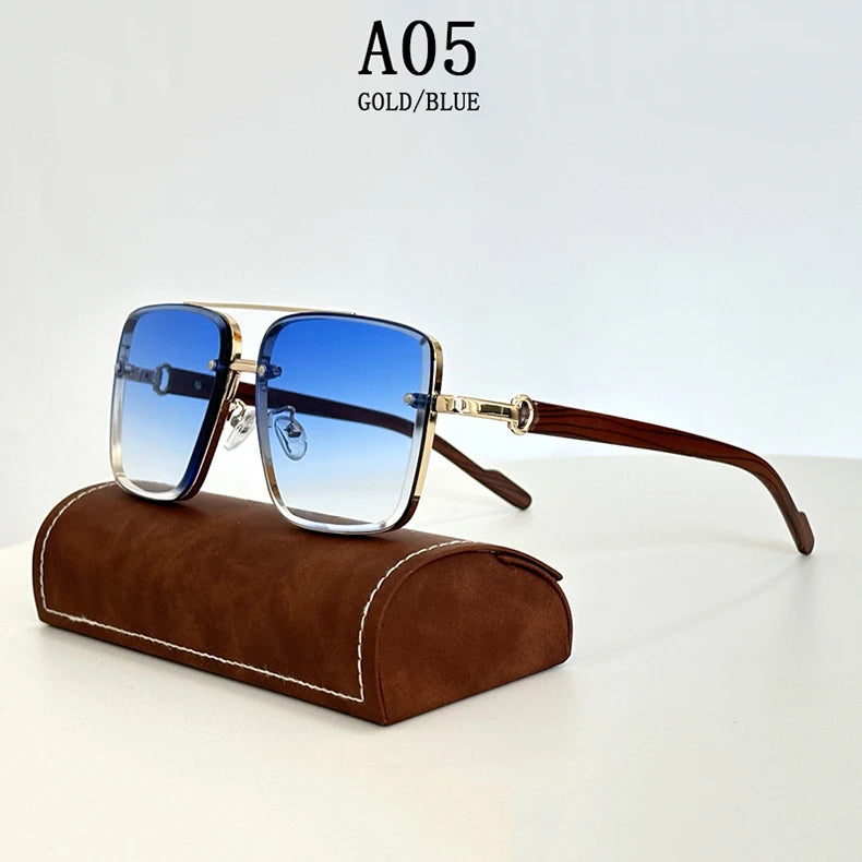 Vintage Square Wooden Frame Sunglasses With UV400 Protection
