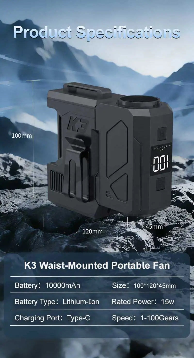 2-in-1Waist Fan&Powerful Turbo Air Blower Cordless Vacuum Cleaner Air Duster Brushless Motor LED Digital Display Car PC Cleaning