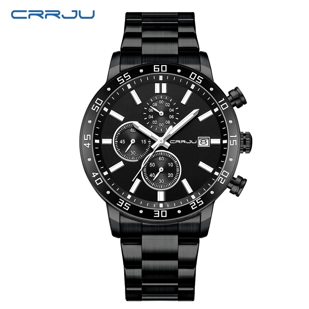 Fashion Mens Business Stainless Steel Band Quartz Watches with Calendar Chronograph Luminous Analog Wristwatch Man