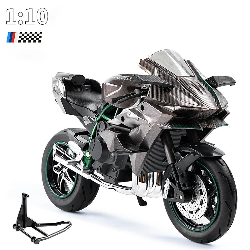 1:10 BMW S1000RR Kawasaki H2R V4S Alloy Die Cast Motorcycle Model Vehicle Collection Sound and Light Off Road Autocycle Toys Car