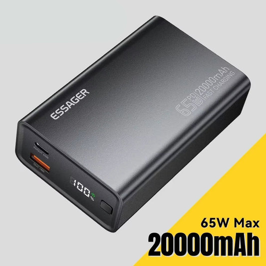 20000mAh Power Bank 65W PD Fast Charging with Built-in Cables Digital Display Portable Charger for Laptop iPhone Mac