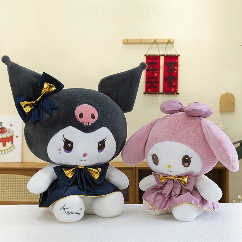 Kawaii Kuromi Plush Toy Melody Stuffed Doll Sanrio My Melody Dress Gift for Kids Birthday Xmas Girls Bedtime Pillow Wholesale