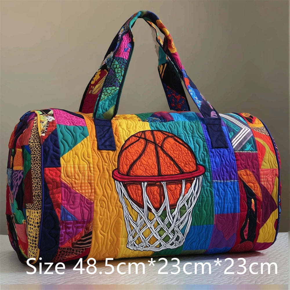 Basketball 3D Printed Quilted Duffel Bag Large Capacity Sport Travel Gym Bag Weekender Overnight Bag for Unisex Basketball Fans