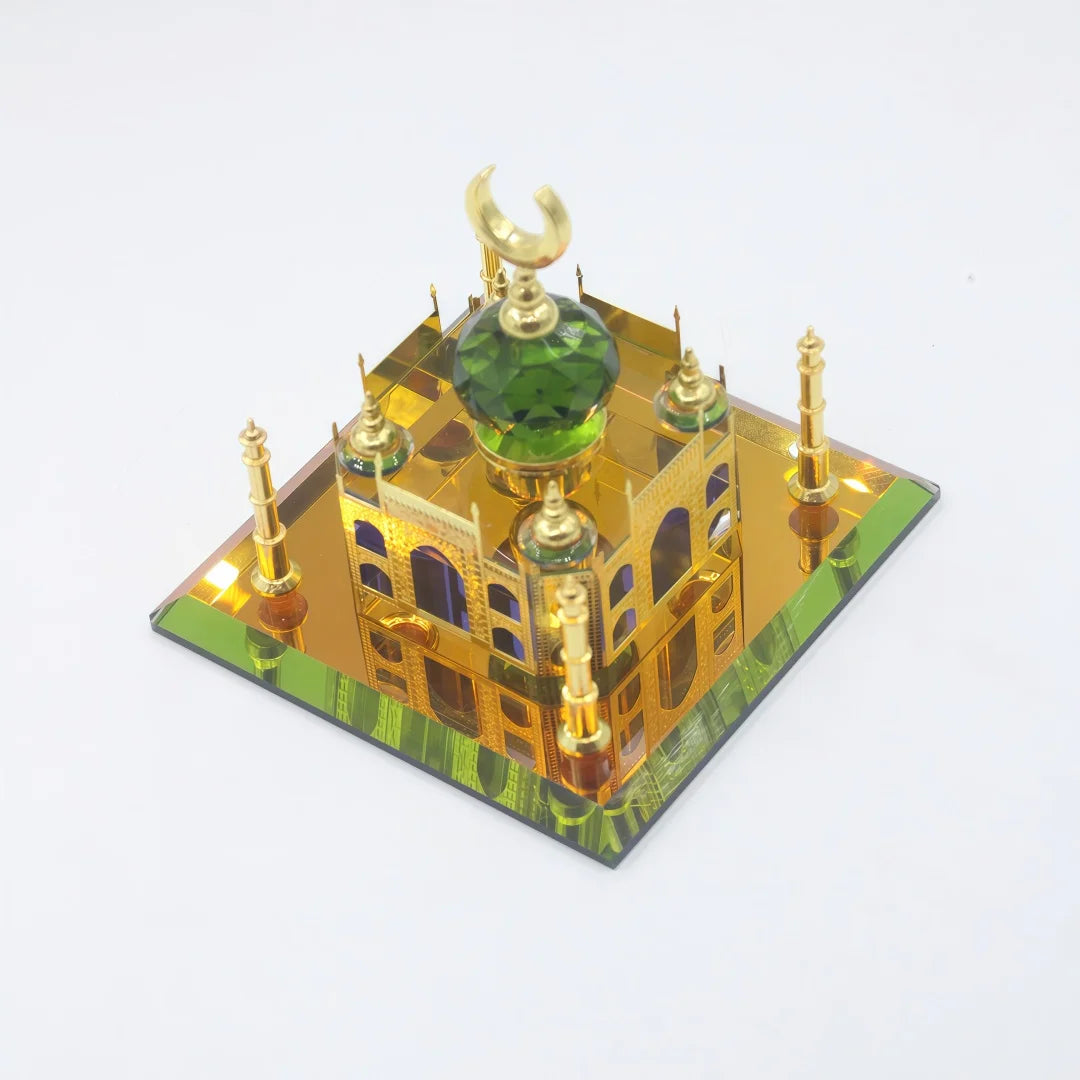 Islamic Decor Model Muslim Crystal Gilded Kaaba Model Islamic Handicraft Collectible Figurines for Car Home Desktop Decoration
