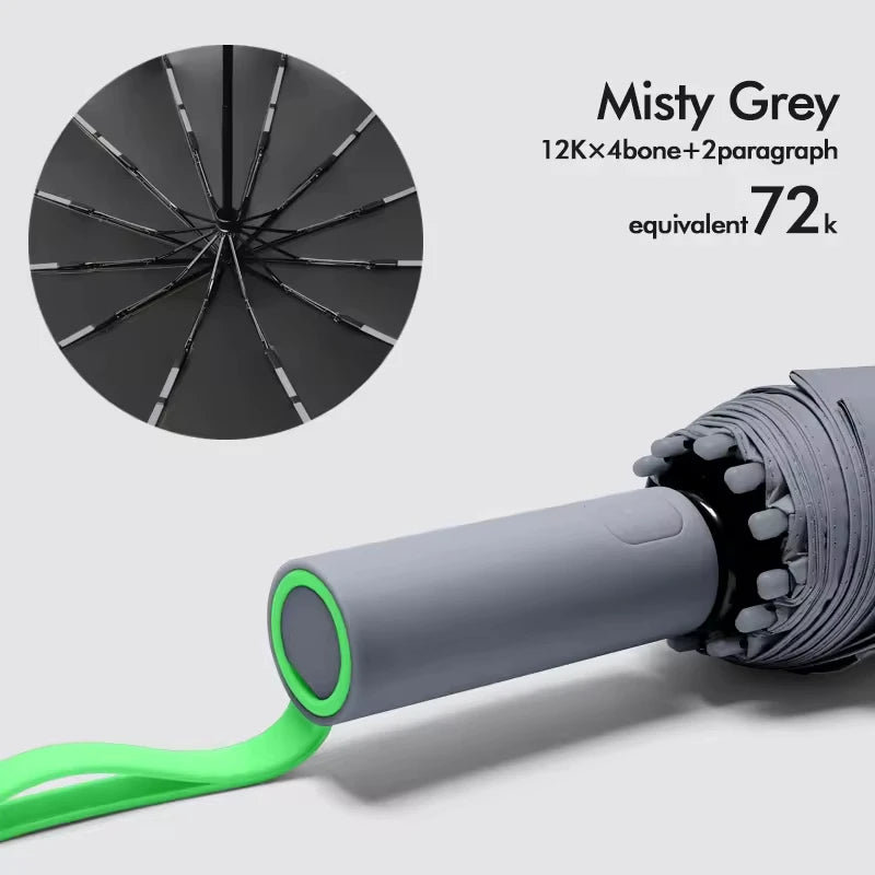 Automatic 12 Rib Folding Umbrella Three Fold Sun Rain Windproof UV Protection Compact Travel Umbrella