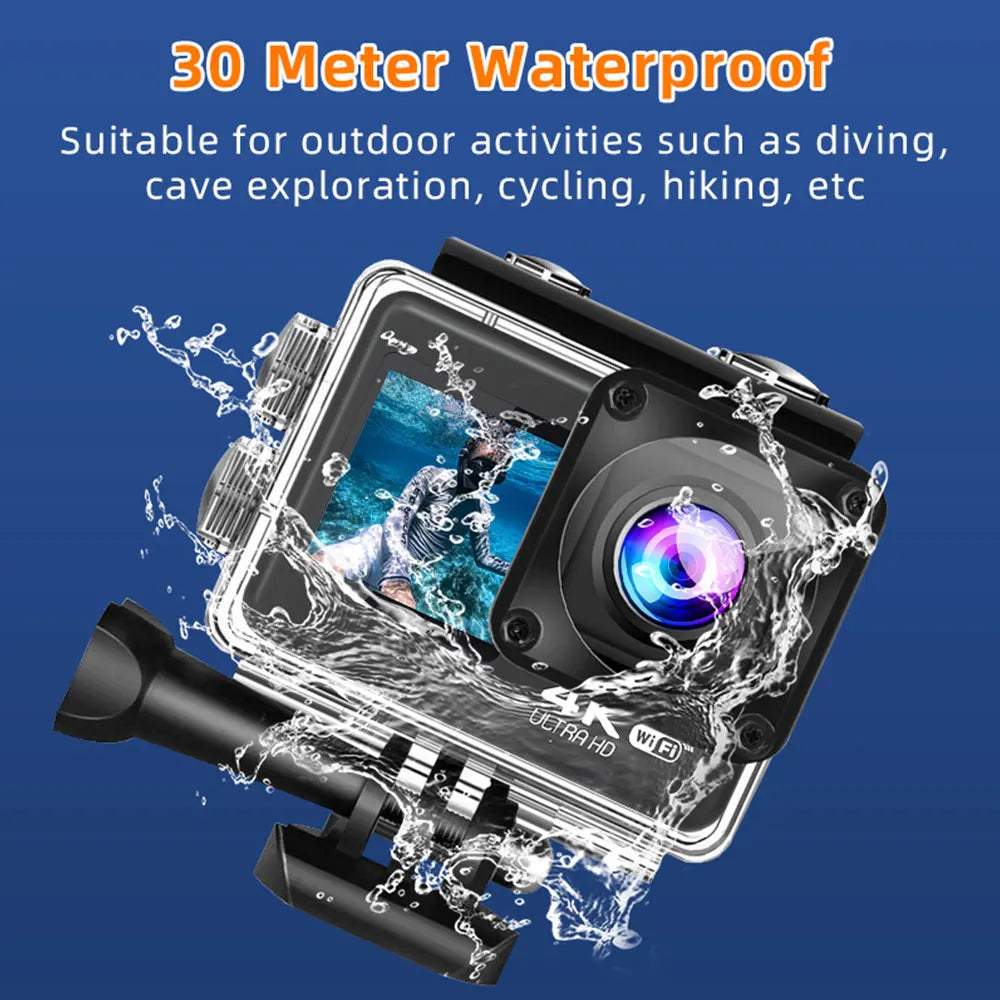 5K Action Camera 4K 60FPS 2" IPS Dual Touch Screen 4X Zoom Pro Action Cam 30M Waterproof WiFi Sports Camera with Remote Contro