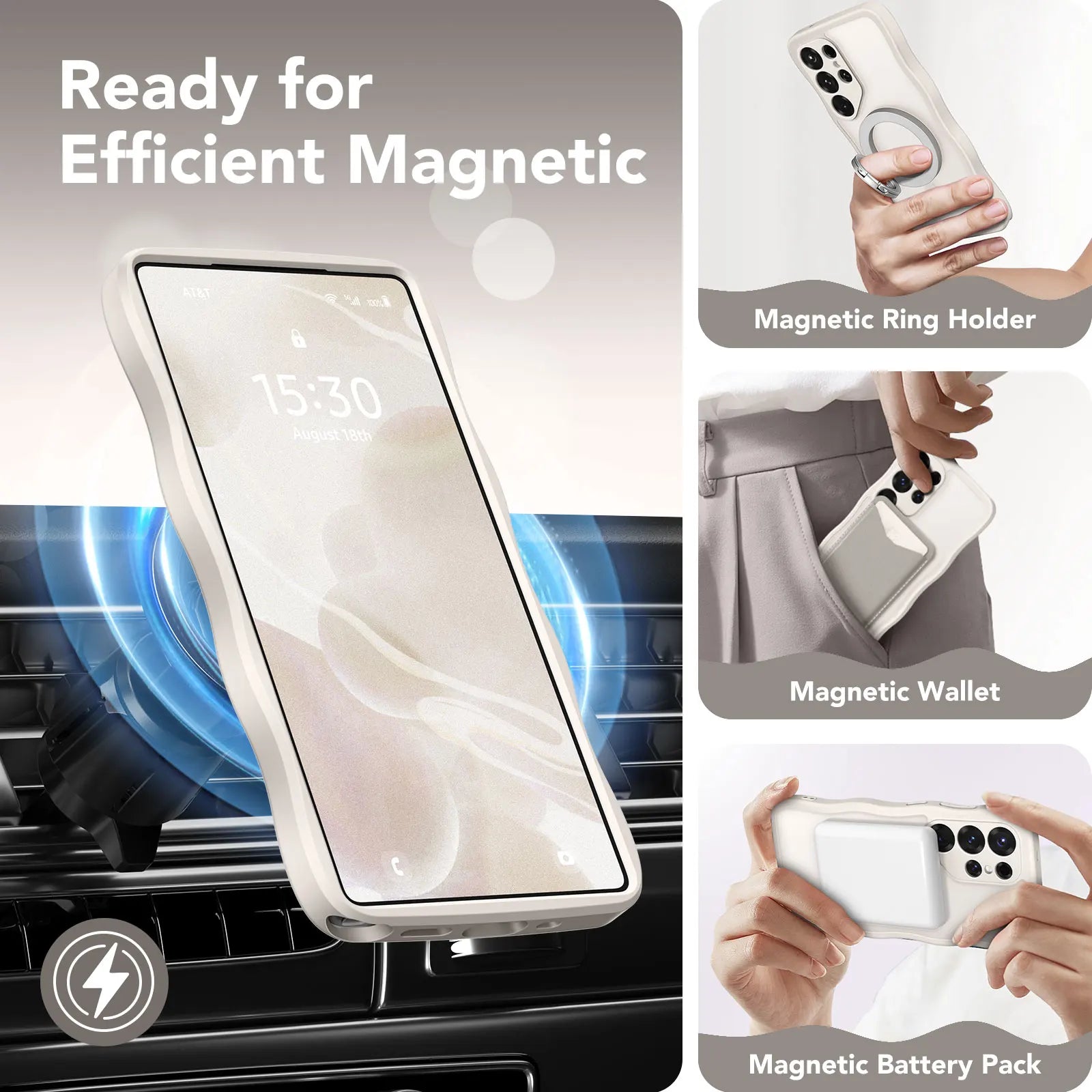 Cute Wave Frame Curly Design for Samsung Galaxy S25 Ultra Case with Strong  MagSafe Camera Protection Matte Phone Case